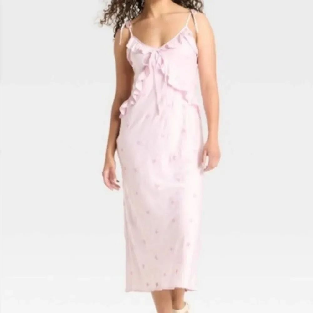 Wild Fable Pink Butterfly Ruffle Maxi Dress Coquette Fairycore Size Small